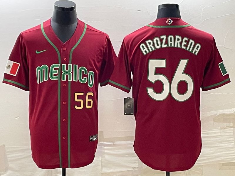 Men 2023 World Cub Mexico #56 Arozarena Red Nike MLB Jersey7